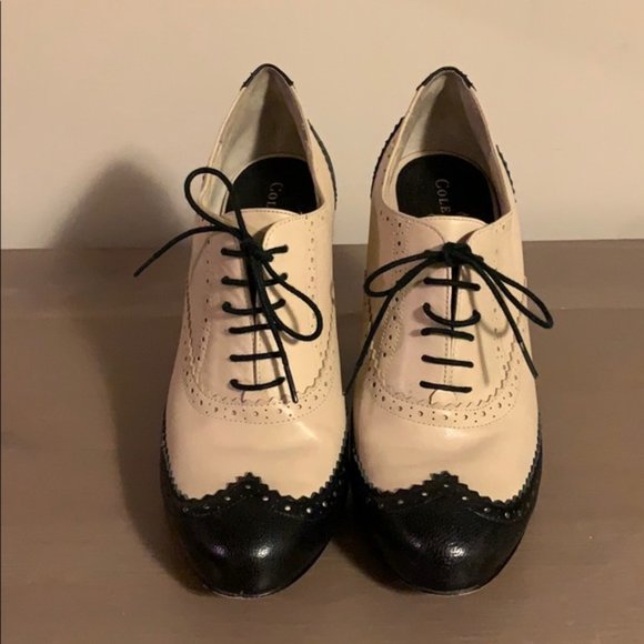 Cole Haan Cream and Black Leather Oxfords - Women’s Size 10 - Picture 3 of 6